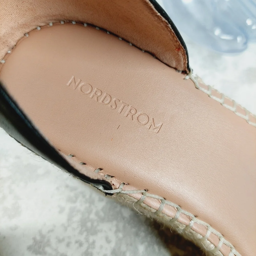 NEW Nordstrom Armen Black Leather Slip On Buckle Ankle Strap Wedge Sandals H205